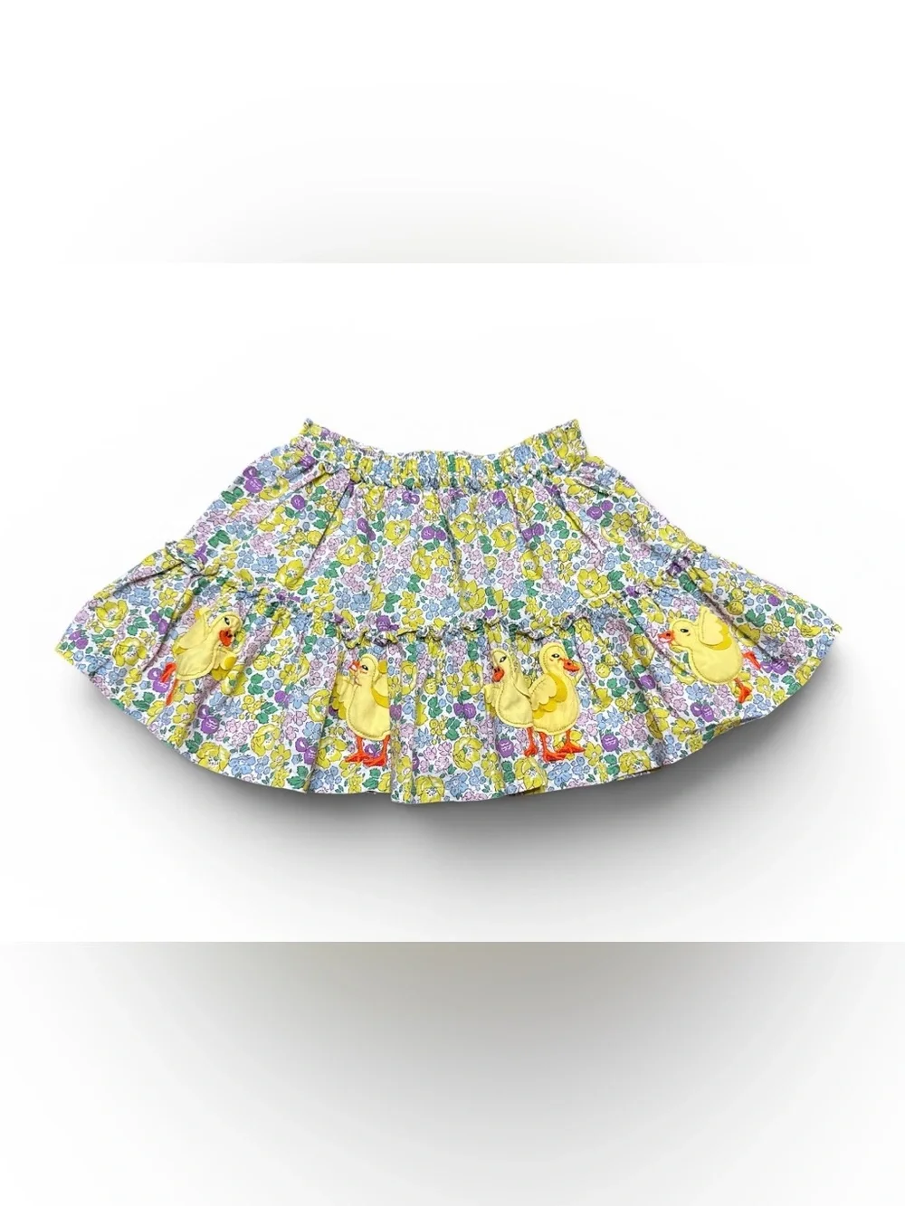 Mini Boden Girls Multicolored Floral Duck Appliqué Skirt Size 2-3Y